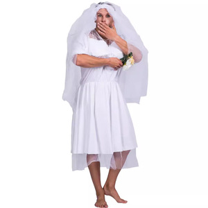 Costume de mariée fantôme pour homme, robe de mariée blanche avec voile et bouquet pour fête d'Halloween, tenue de travestissement pour homme - Product Image 2
