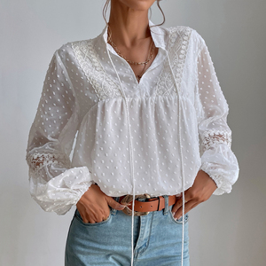24 camicette personalizzate a maniche lunghe e Chemises per donne e camicette da donna ricamate e top eleganti camicetta da donna in Chiffon bianco - Product Image 5
