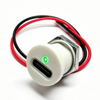 Port USB-C femelle Type-C 2p blanc, étanche, avec bande lumineuse transparente, fixation par vis, indicateur LED, verrouillage par filetage, 5A