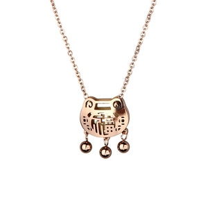 Buona fortuna " Fu "   Collana con ciondolo a forma di chiave Ruyi in acciaio al titanio placcato oro 18 carati, catena da donna per clavicola, stile etnico - Product Image 5