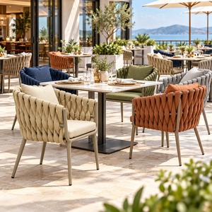 Chaise de salle à manger en toile tissée GDRS avec structure en aluminium pour extérieur, patio, restaurant, café YMX-K8 Prix DDP USA - Product Image 2
