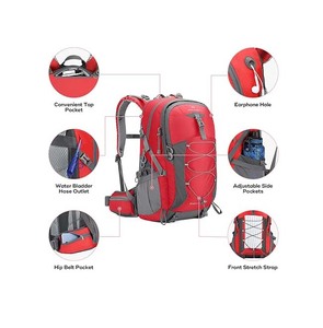 Sac à dos de randonnée, sac à dos de camping, sac à dos de randonnée imperméable 40L avec housse de pluie, sac à dos de voyage léger rouge - Product Image 3