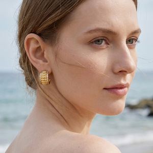 Pendientes de acero inoxidable con circonita de lujo, resistentes al agua, chapados en oro de 18 quilates para mujer - Product Image 1