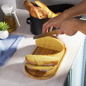 Household Kitchen Food Storage Container Iron Baking <strong>Bread</strong> <strong>Bin</strong> Organizer Bamboo Lid Metal <strong>Bread</strong> Box with Handle - Product Image 6