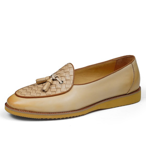 Zapatos de Cuero Genuino Beige con Punta Redonda, Sin Cordones, Suela de Goma Transpirable, para Todas las Temporadas, Estilo Profesional, Envío Directo - Product Image 1