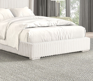 Meubles de chambre à coucher, couleur blanche, style moderne luxueux, lit capitonné 1 place, tissu en fourrure chenille, matelas prêt à l'emploi - Product Image 5