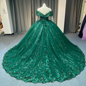 Lsany290 Stunning Emerald Green Maternity Quinceanera <b>Ball</b> Gown Appliques 3D Floral Sequin <b>Glitter</b> Organza Sweetheart Neck - Product Image 4