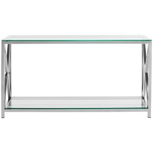 Table <span class=keywords><strong>console</strong></span> en <span class=keywords><strong>acier</strong></span> inoxydable chromé argenté avec plateau en <span class=keywords><strong>verre</strong></span> trempé, table de couloir, décoration de meubles pour la maison, l'hôtel - Product Image 2