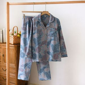 2025 nuovo <span class=keywords><strong>cotone</strong></span> inverno <span class=keywords><strong>pigiama</strong></span> donna pantaloni a maniche lunghe completo due pezzi vestiti casa Jacquard fiori pigiami - Product Image 3