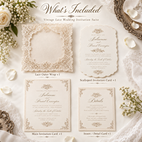 Suite d'invitations de mariage personnalisées en dentelle, marque privée, OEM, avec enveloppe en doily dorée, faible MOQ pour les planificateurs