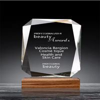 Trophée de récompense en cristal haut de gamme personnalisé HBL avec base en bois pour événements d'entreprise et souvenirs