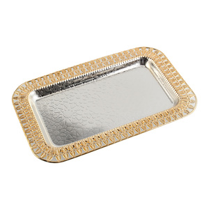 Assiette de service en métal argenté et doré, Assiette de service en acier inoxydable - Product Image 6