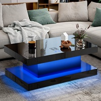 Muebles de Sala de Estar, Mesa de Centro Inteligente con Espejo, Mesas Centrales con Luces RGB, Cargador Inalámbrico Bluetooth, Muebles, Sofá