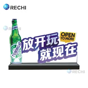 RECHI Tabletop Advertising Light Signage For Retail Shop Counter-top Acrylic LED Illuminated Menu Sign Display Holder For Beer