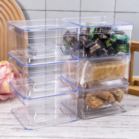 Boîte cadeau carrée en PS de qualité alimentaire multi-usages 108x108x58mm 450ml profil bas pour bonbons, pâtisseries, biscuits JNH-027