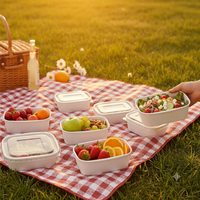 Bol carré jetable pour pâtes et salades, écologique, anti-fuite, recyclable, vente en gros, compatible micro-ondes, naturel, durable, pour plats à emporter et livraison