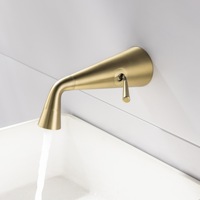 Robinet de lavabo encastré moderne minimaliste de type clé à double unité en cuivre gris canon, pré-encastré au mur pour salle de bain