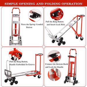 Carretilla de Mano Industrial Resistente Convertible <span class=keywords><strong>3</strong></span> en <span class=keywords><strong>1</strong></span>, Carretilla de Aluminio para Subir Escaleras con Ruedas de Goma - Product Image 5