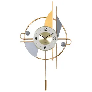 Light luxury fashion home decoration clock quartz movement metal pendulum wall clock