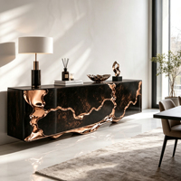 Koyu Mermer Desenli Fiberglas Çerçeveli Konsol, Lüks Çağdaş Yemek Alanları İçin Eritilmiş Bronz Akışkan Detaylar