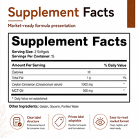 Capsules de suppléments alimentaires en vrac à formule personnalisée, fabrication sous contrat, huile MCT de cannelle de Ceylan, marque privée OEM