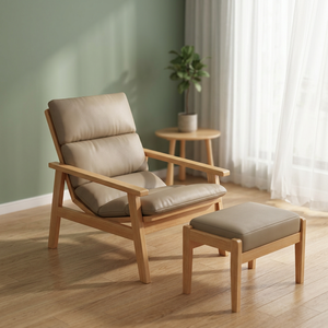 Modern Scandinavian <b>Reclining</b> Lounge <b>Chair</b> With Ottoman PU Leather Upholstery Wood Frame Living Room Furniture - Product Image 2