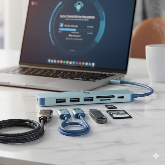 VCOM 7 Output USB C Hub 5Gbps Data Transfer USB3.1 Docking Station with 4K HDMI 100W PD Charge SD TF Card Reader