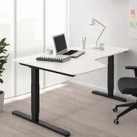 Bureau en fer à double moteur, design dissimulé, à trois niveaux, à montage standard, avec poutre droite en L, réglable en hauteur, pour un espace de travail élargi