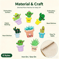 Lot de 8 écussons thermocollants en forme de plantes bonsaï pour vêtements, chapeaux, sacs, chaussettes, pour cadeaux DIY, décoration d'activités commerciales, usage uniforme