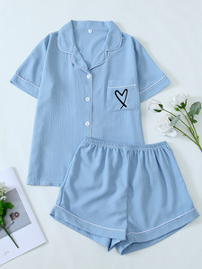夏季短衬衫和裤子睡衣套装纯色可爱女童外套两件套 - Product Image 4
