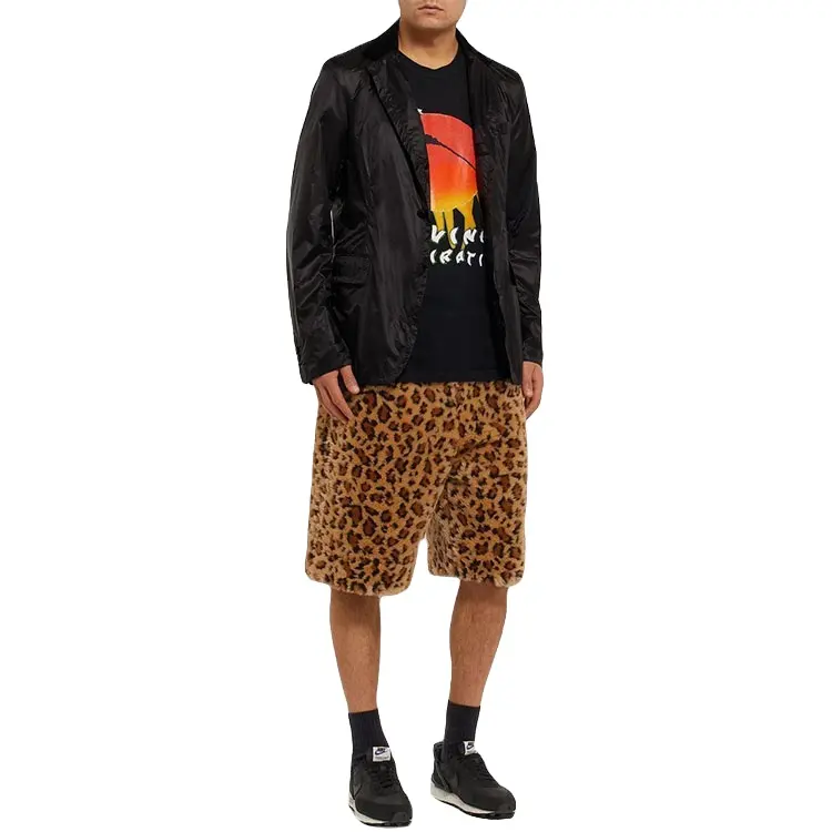 Pantalones cortos de piel sintética con estampado de leopardo para hombre, Shorts de moda de lujo, de pierna ancha, personalizados