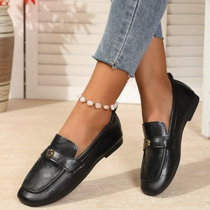<span class=keywords><strong>Mocasines</strong></span> de Punta Cuadrada para <span class=keywords><strong>Mujer</strong></span>, Tacón de Cuña, Decoración con Botón Metálico Rosa, Zapatos Sin Cordones, Calzado Elegante e Informal para Oficina - Product Image 1