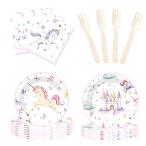 Decoraciones de Cumpleaños de Unicornio DAMAI, Plato de Papel con Diseño de Castillo y Unicornio, Vasos de Papel y Servilletas para Fiesta de Cumpleaños Infantil - Product Image 4