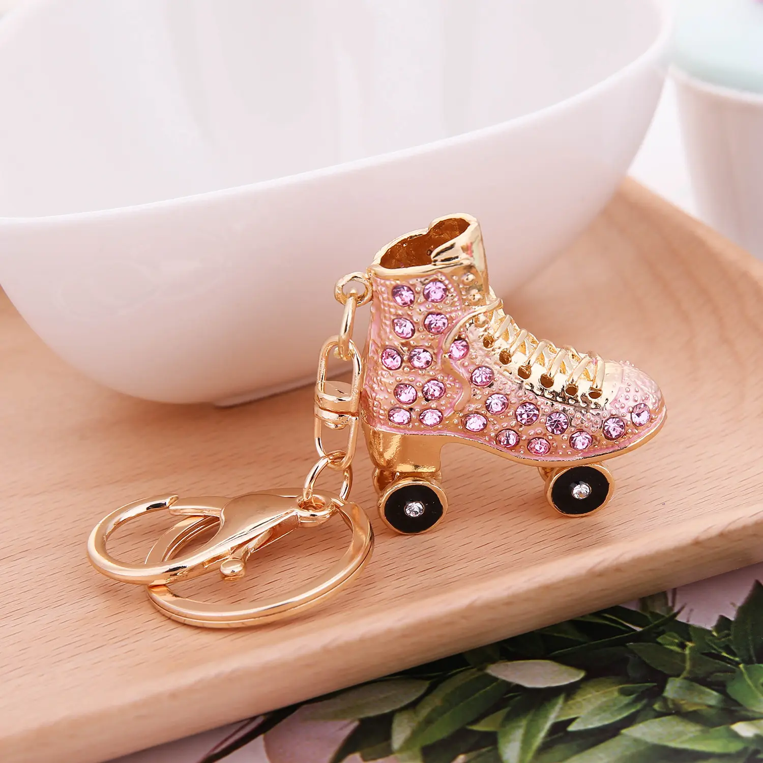Mini chaussures de patinage strass porte-clés porte-clés accessoires de voiture 3D paillettes cristal diamant chaussures coulissantes porte-clés breloques