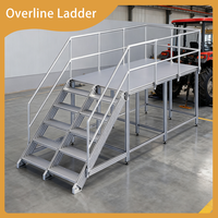 Plataforma de Mantenimiento de Aluminio Duradera para Cuartos Limpios, Grado Alimenticio, Tipo Escalera, con Barandillas de Seguridad para Fábrica