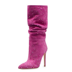 Botines Altos de Moda Occidental para Mujer, de Ante y Cuero, con Tachuelas, Estilo Slip-On, con Plataforma, para Verano, Otoño e Invierno, Altura Media - Product Image 2