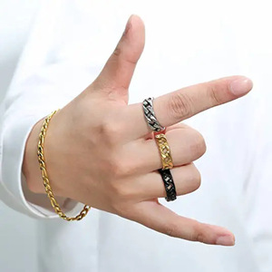 Hipster – bague unisexe en chaîne cubaine tricolore pour femme et homme, bijou cadeau de Compilation Hip Hop, nouvel arrivage <span class=keywords><strong>2023</strong></span> - Product Image 2