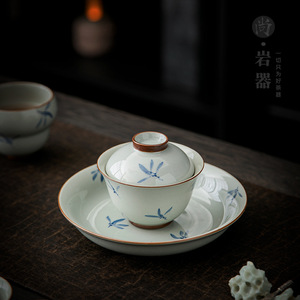 Juego de Gaiwan Three-Talent, Porcelana Azul y Blanca, Tazón con Tapa Pintado a Mano con Orquídeas, Vajilla para Té Kung Fu, para Té de la Tarde - Product Image 1