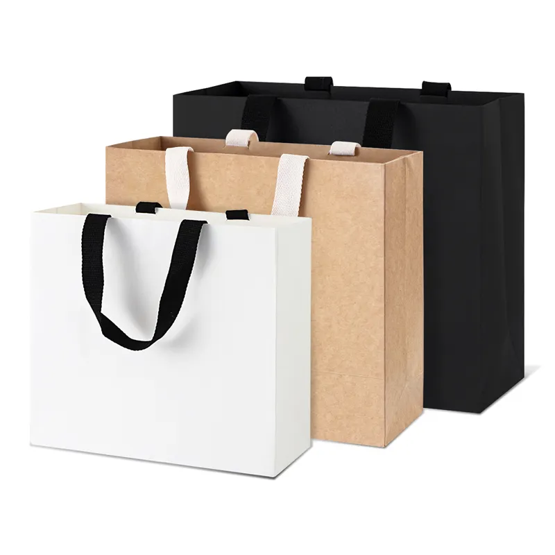 Lipack бумажные пакеты для напитков, экологически чистый белый черный коричневый пакет из крафт-бумаги с ленточной ручкой