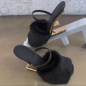Women's Plush High-heeled <b>slippers</b> Design Spring and Autumn Winter Cute Special-shaped Heels Indoor Party High Heels - Product Image 2