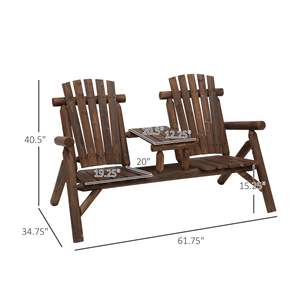 Banc de jardin en bois 2 places Adirondack avec table, chaise de foyer, pour véranda, cour et terrasse - Product Image 3