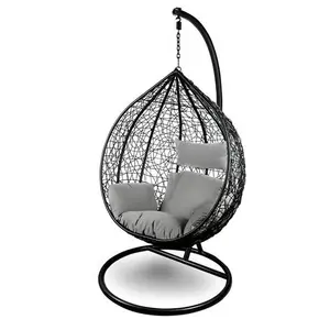 Wholesale High Quality modern double hanging egg chair Outdoor patio hanging rattan swing egg chair with stand