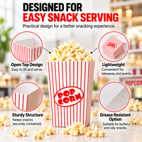 Seau à Popcorn en Papier Rayé Recyclable de Qualité Alimentaire, Vente en Gros Usine, Boîte Jetable Personnalisée avec Doublure en Éponge pour Fête d'Anniversaire