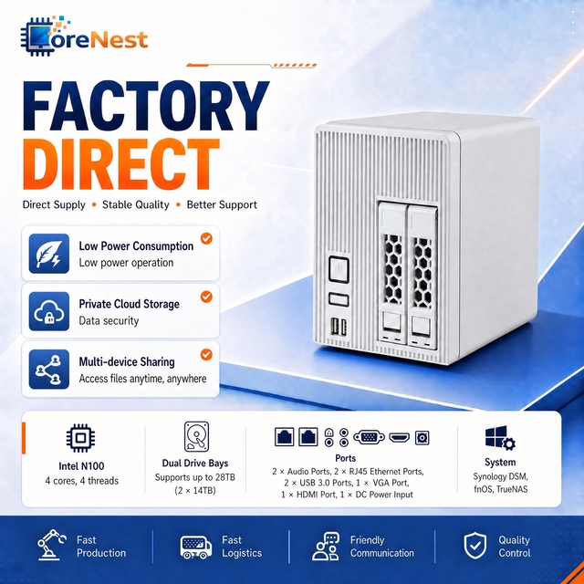 CoreNest NAS Private Cloud Storage Intel N100 4 Core 2.5GbE Network Port Home Media Server DDR4 RAM Mini PC