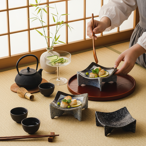 Plato Cuadrado de Cerámica Estilo Japonés, de Lujo Ligero, Retro y Creativo, para Aperitivos y Postres, para Restaurante, No Tóxico y Duradero - Product Image 1