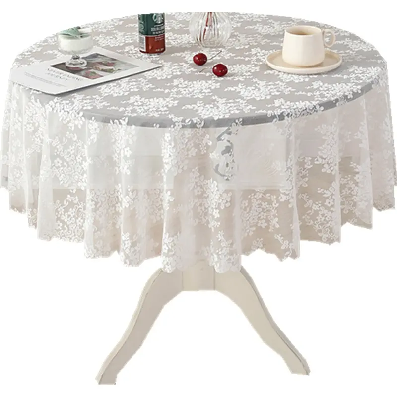 북유럽 빈티지 화이트 식탁보 작은 원형 테이블 커버 폴리 에스테르 레이스 식탁보