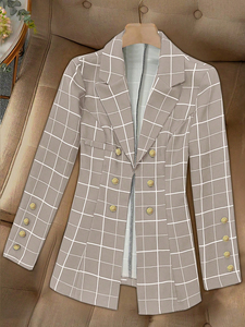 <span class=keywords><strong>Blazer</strong></span> Tipo Traje de Oficina de Doble Botonadura con Estampado de Cuadros para Mujer, Estilo Oversized para Comodidad y Estilo - Product Image 5