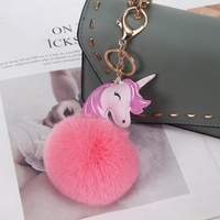 Vente en gros de pendentifs boule de fourrure de lapin imitation loutre de mode porte-clés licorne exquis sac pour femme accessoires suspendus