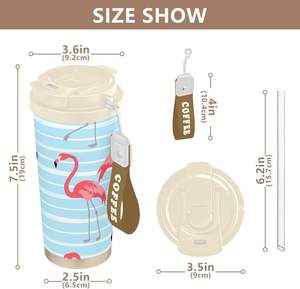 Flamant rose <span class=keywords><strong>sur</strong></span> rayures bleues isolé en acier inoxydable gobelet coffre tasse à café avec couvercle tirer Stock poignée sangle forme cylindrique - Product Image 3