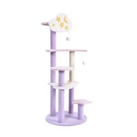 Arbre à chat moderne multicouche violet avec motif nuage et lune, tour d'escalade et griffoir pour chat